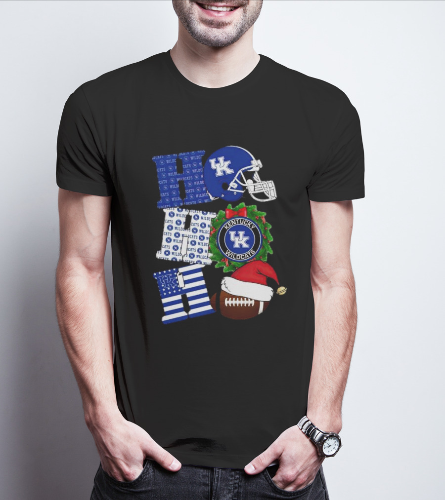 Kentucky Wildcats Ho Ho Ho Football Helmet Wreath Christmas T-Shirt