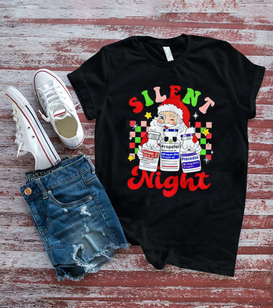 Silent Night ICU Nurse Christmas Santa Helpers T-Shirt