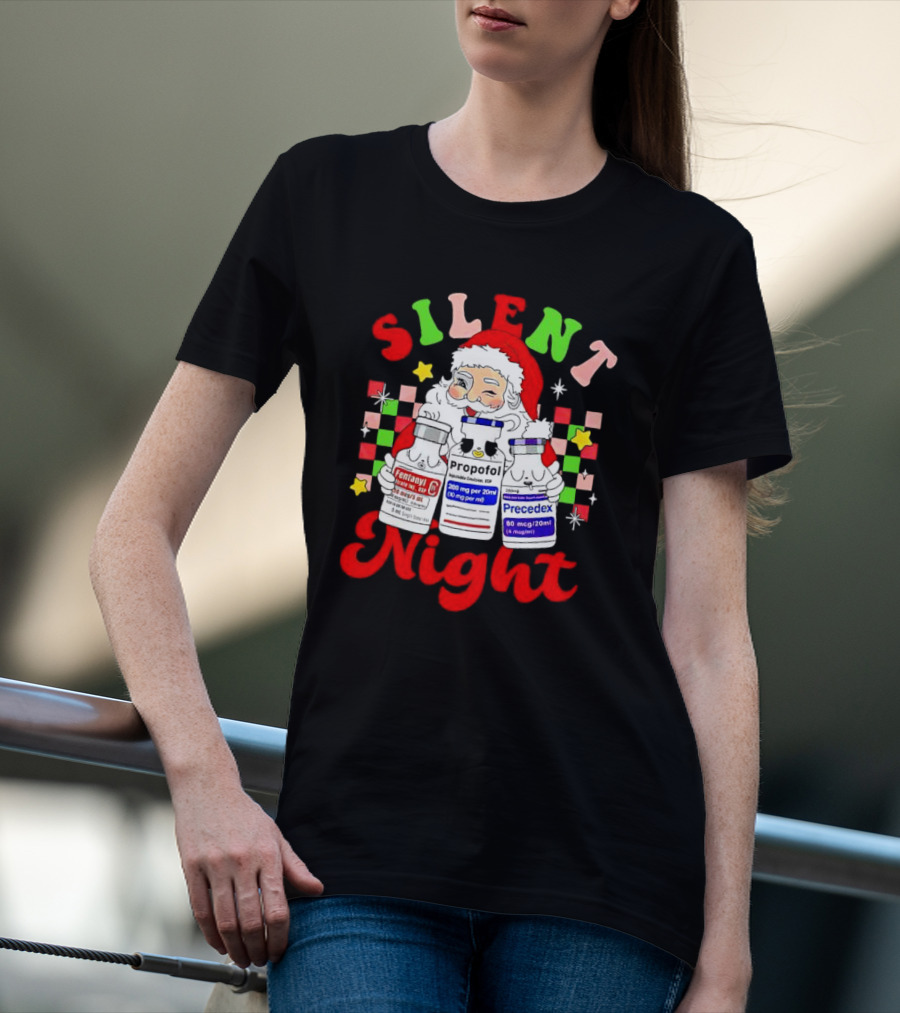 Silent Night ICU Nurse Christmas Santa Helpers T-Shirt