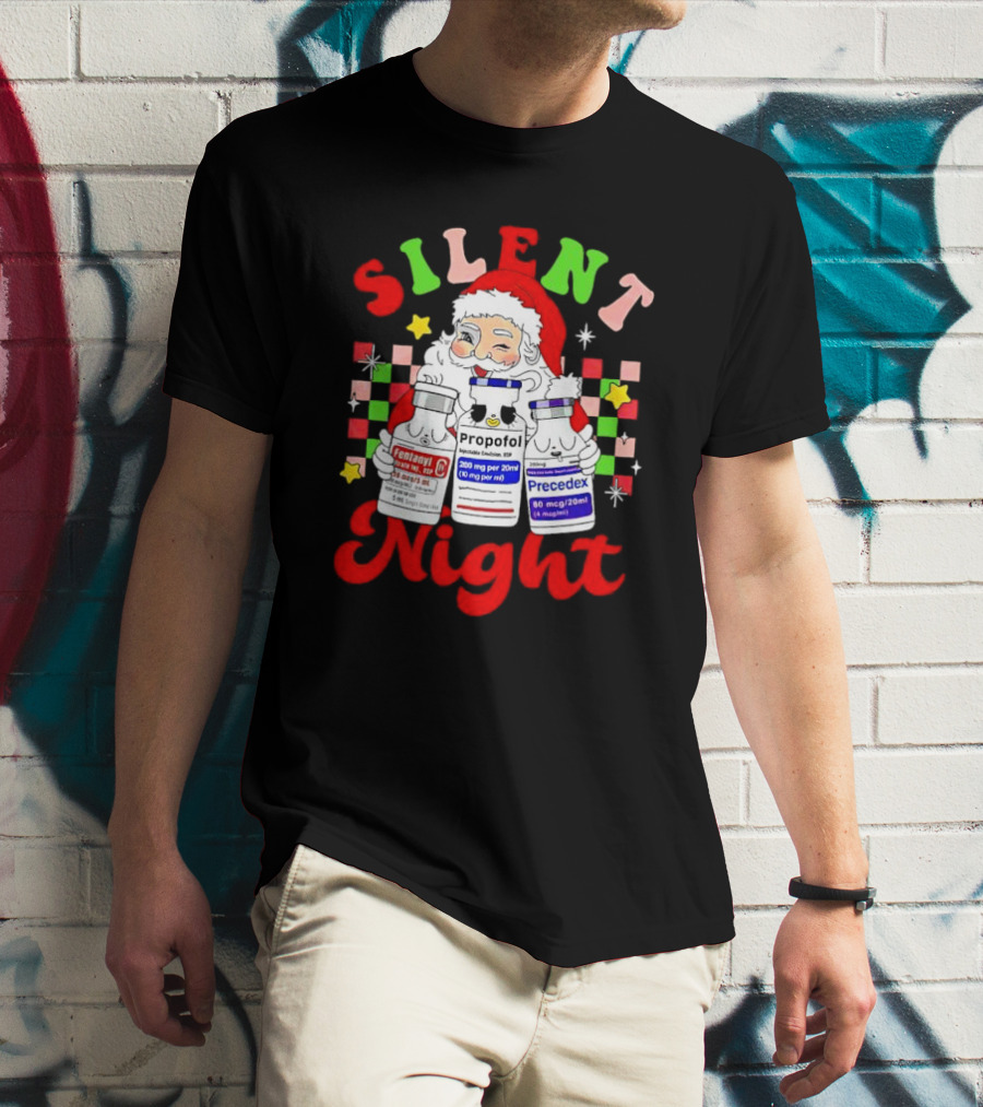 Silent Night ICU Nurse Christmas Santa Helpers T-Shirt