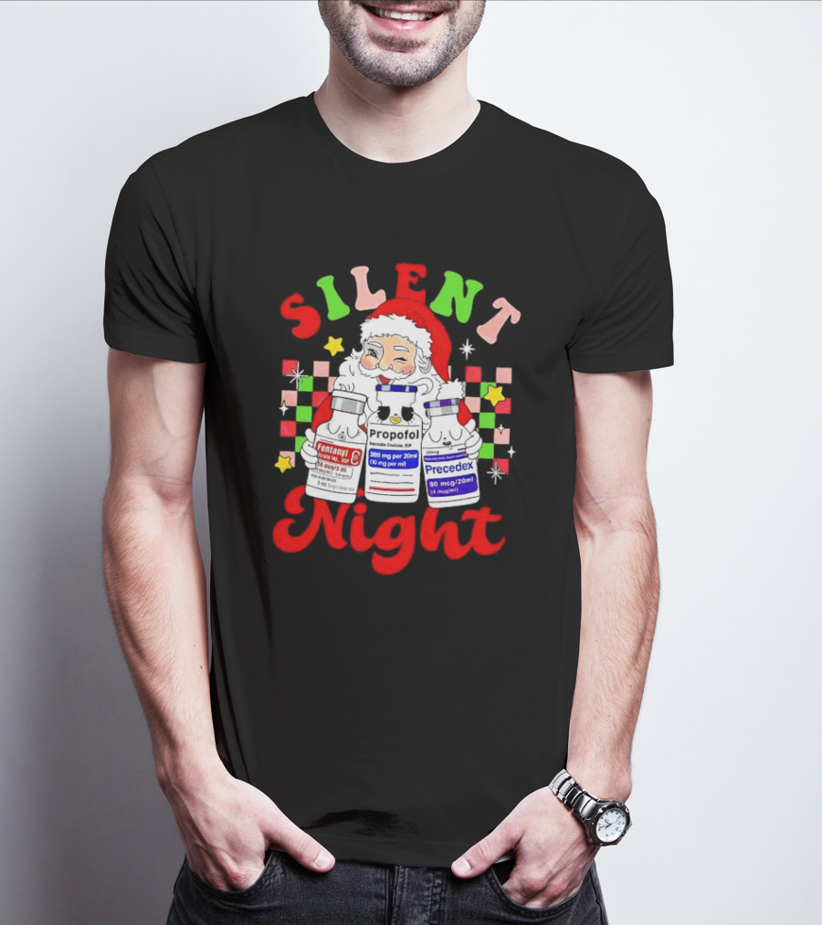 Silent Night ICU Nurse Christmas Santa Helpers T-Shirt