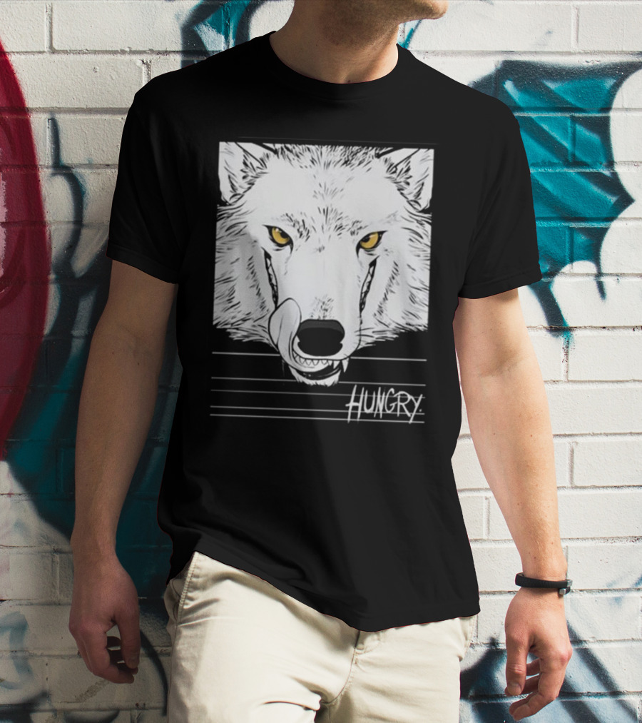 Hungry Wolf Illustration With Intense Expression T-Shirt