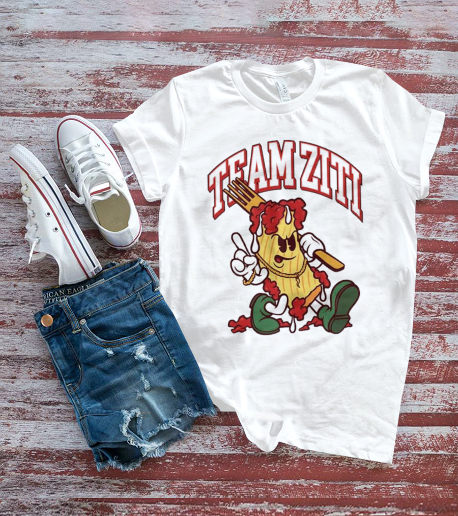 Team Ziti Pasta Character With Fork And Sauce T-Shirt
