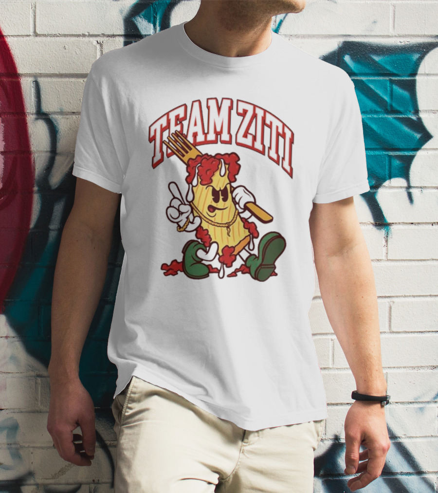 Team Ziti Pasta Character With Fork And Sauce T-Shirt