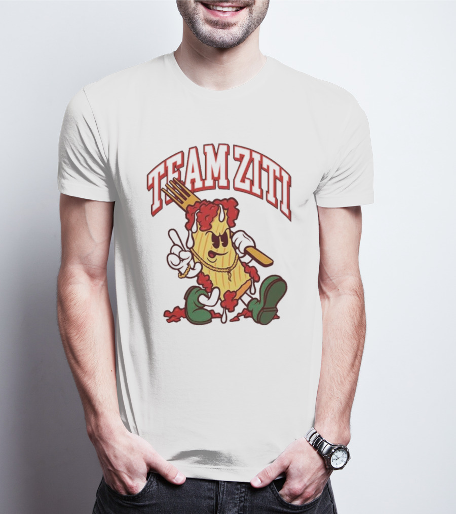 Team Ziti Pasta Character With Fork And Sauce T-Shirt