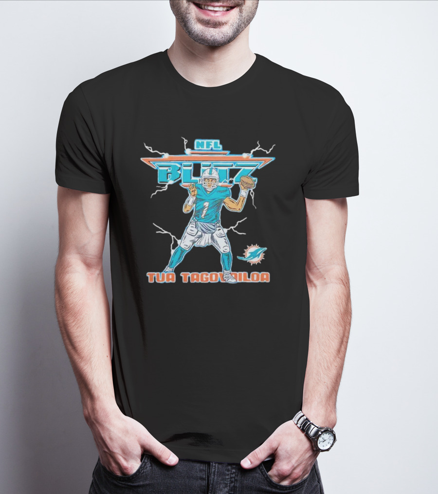 Tua Tagovailoa Miami Dolphins NFL Blitz Football T-Shirt