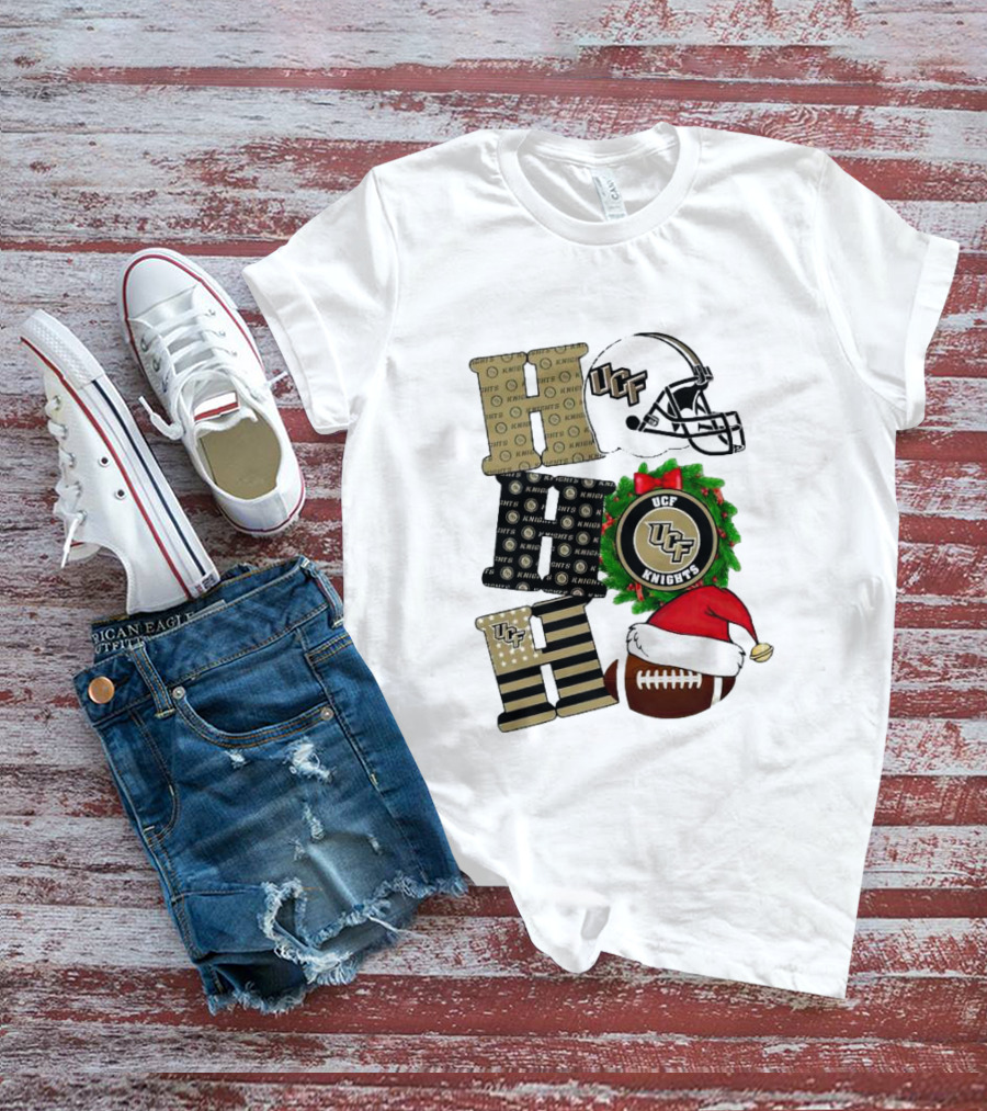 UCF Knights Christmas Helmet Wreath Football Holiday Cheer T-Shirt