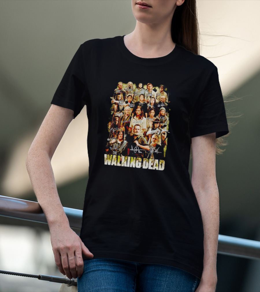 The Walking Dead Cast Image With Character Signatures T-Shirt