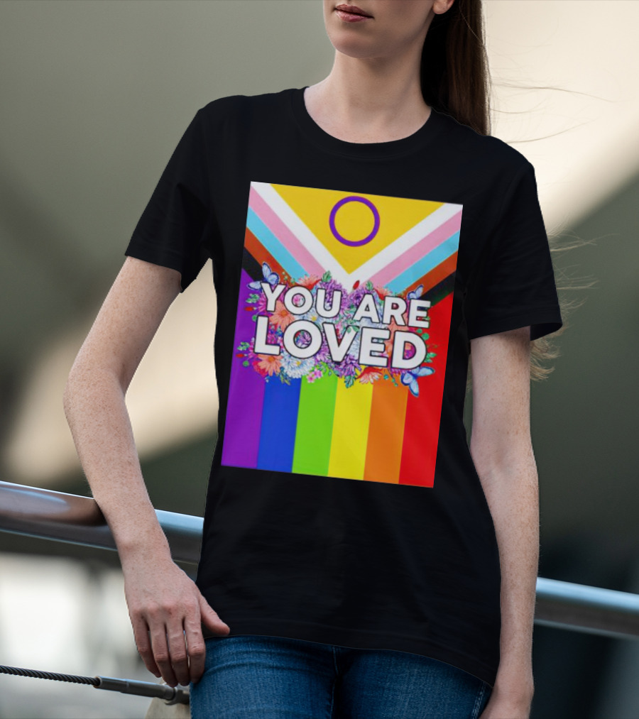 You Are Loved Pride Flag Flowers And Butterflies T-Shirt