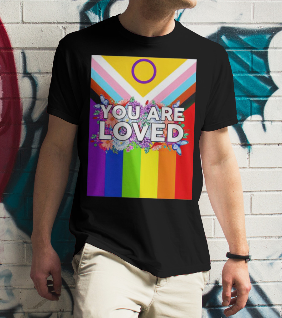 You Are Loved Pride Flag Flowers And Butterflies T-Shirt