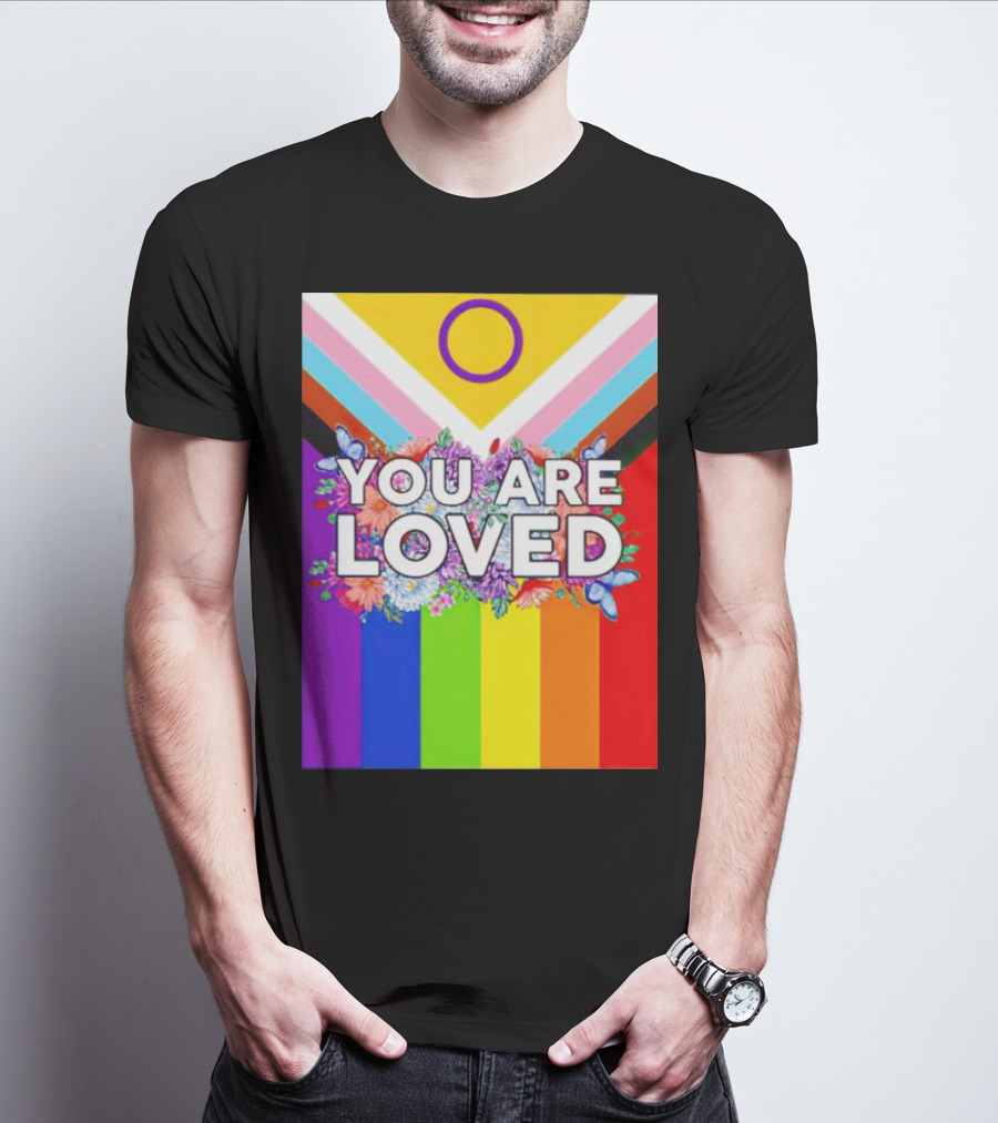 You Are Loved Pride Flag Flowers And Butterflies T-Shirt