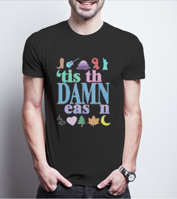 Christmas ’tis The Damn Season Colorful Icons And Symbols T-Shirt
