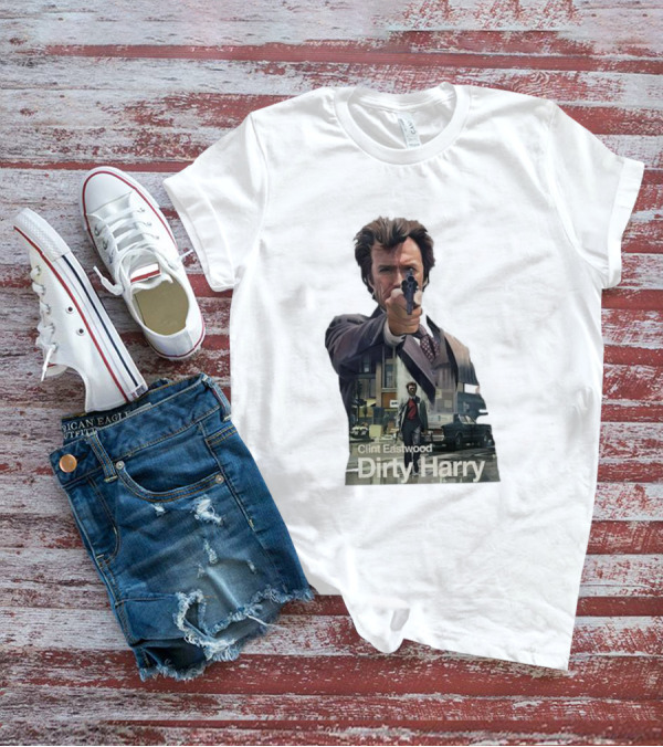 Clint Eastwood Dirty Harry Iconic Movie Scene With Gun And Urban Background T-Shirt