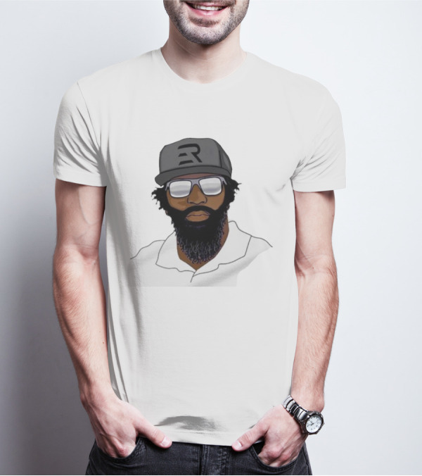 Geno Stone Wearing Ed Reed Illustration With ER Hat T-Shirt