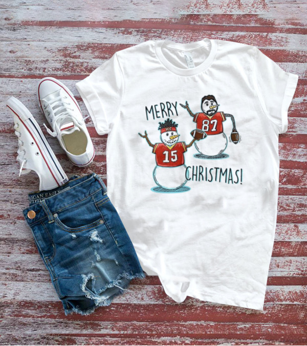 Merry Christmas Mahomes Snowman 15 And 87 Kansas City Football Chiefsmas T-Shirt