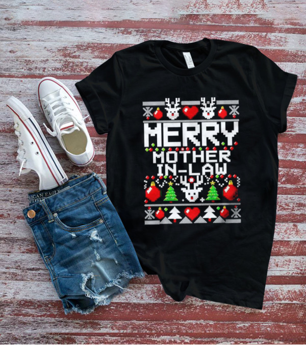 Merry Mother In-Law Christmas Sweater Reindeer Hearts Trees Ornaments T-Shirt