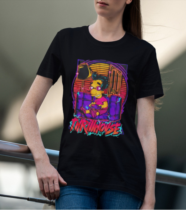 Milhouse Van Houten Thrillhouse Retro Gaming Neon Scene T-Shirt