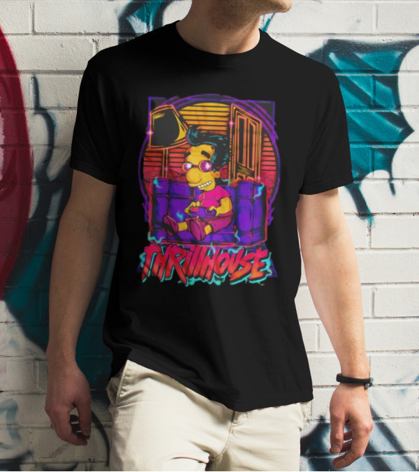 Milhouse Van Houten Thrillhouse Retro Gaming Neon Scene T-Shirt