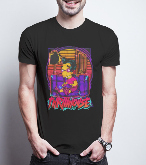 Milhouse Van Houten Thrillhouse Retro Gaming Neon Scene T-Shirt