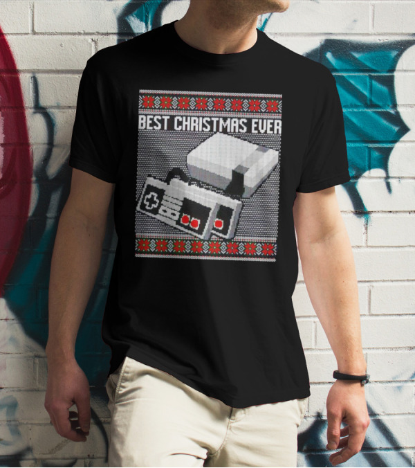 Nintendo NES Console Pixel Art Best Christmas Ever Retro Gaming Holiday T-Shirt