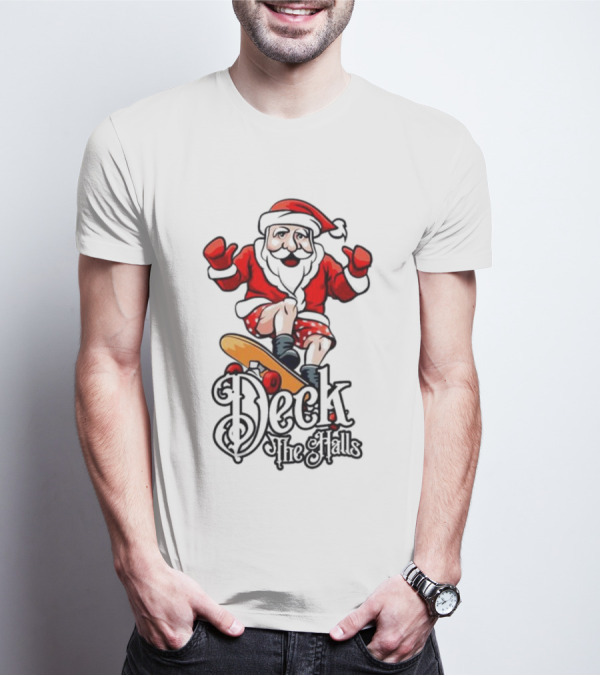 Skateboarding Santa Claus Deck The Halls Christmas Holiday Fun T-Shirt