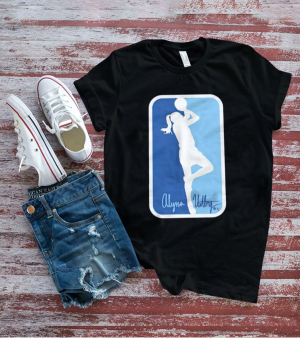 Alyssa Ustby #1 Basketball Silhouette Icon Blue Rectangle T-Shirt