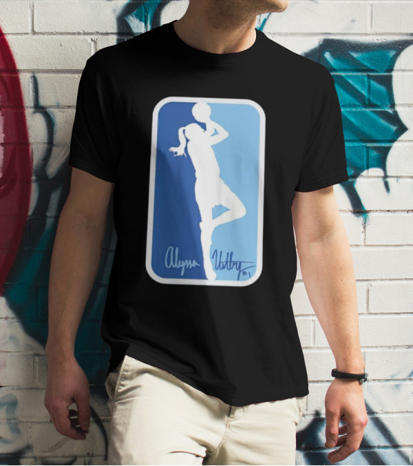 Alyssa Ustby #1 Basketball Silhouette Icon Blue Rectangle T-Shirt