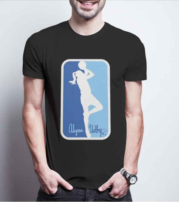 Alyssa Ustby #1 Basketball Silhouette Icon Blue Rectangle T-Shirt