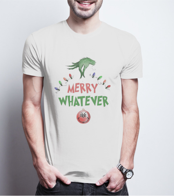 Grinch Hand Holding Christmas Lights Merry Whatever Christmas T-Shirt