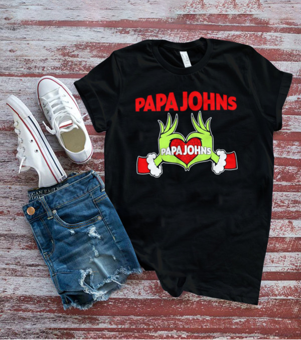 Papa Johns Grinch Hands Heart Christmas T-Shirt