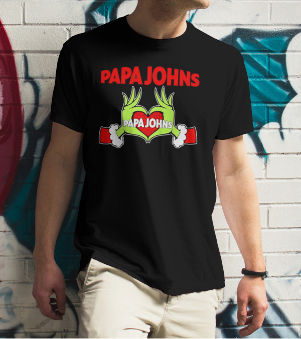 Papa Johns Grinch Hands Heart Christmas T-Shirt