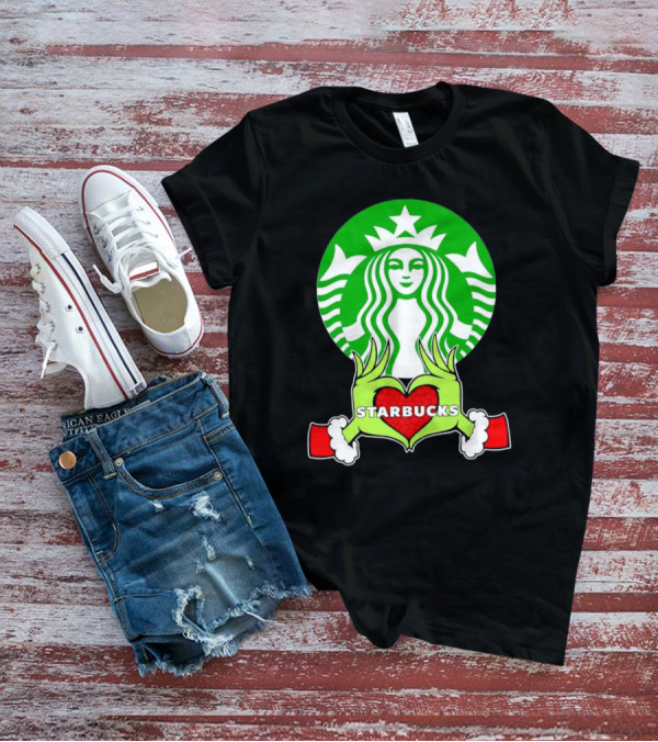 Grinch Hands Holding Heart Starbucks Christmas T-Shirt