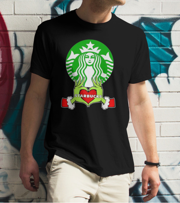 Grinch Hands Holding Heart Starbucks Christmas T-Shirt
