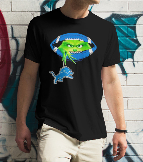 Grinch Sneak Peek Detroit Lions Christmas Football T-Shirt
