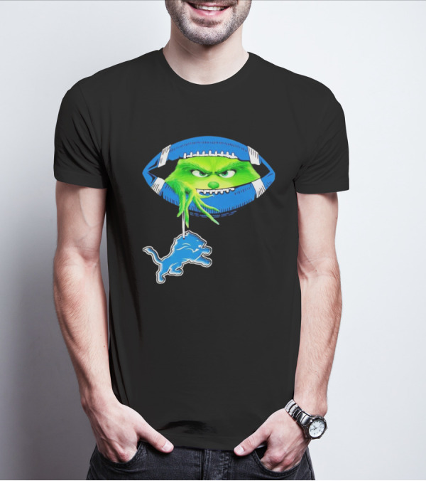 Grinch Sneak Peek Detroit Lions Christmas Football T-Shirt