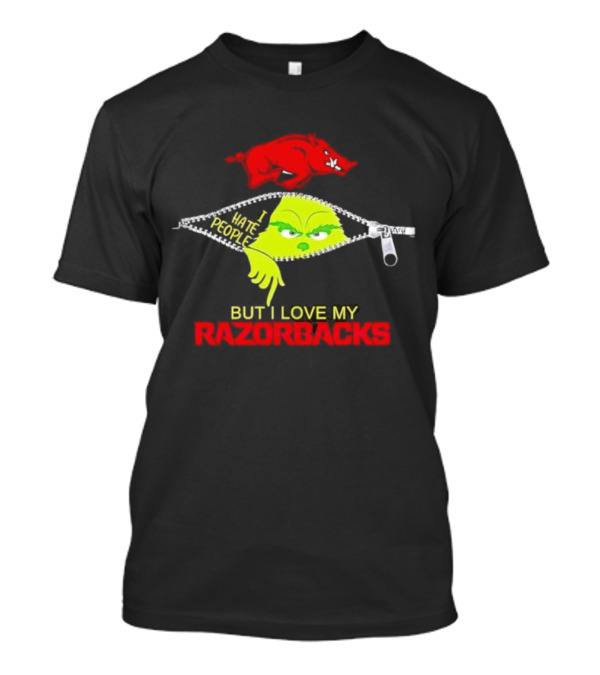 Grinch Zipper I Hate People But I Love My Razorbacks Arkansas Razorbacks T-Shirt