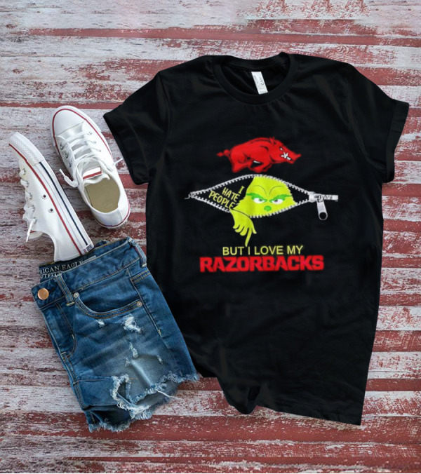 Grinch Zipper I Hate People But I Love My Razorbacks Arkansas Razorbacks T-Shirt