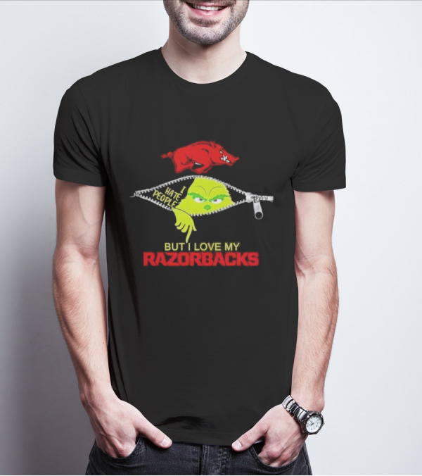 Grinch Zipper I Hate People But I Love My Razorbacks Arkansas Razorbacks T-Shirt