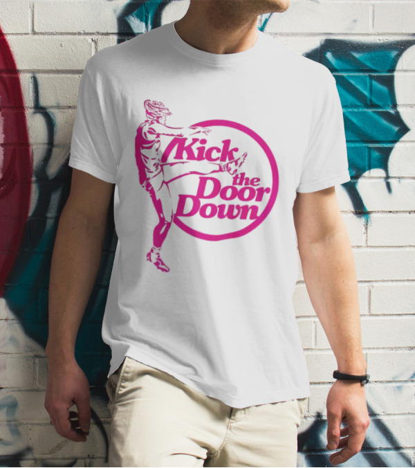 Kick The Door Down Pink Circle Footballer Kicker T-Shirt