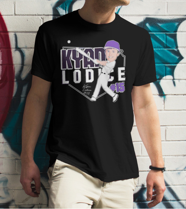 Kyan Lodice Caricature Signature Baseball #15 Purple Cap T-Shirt