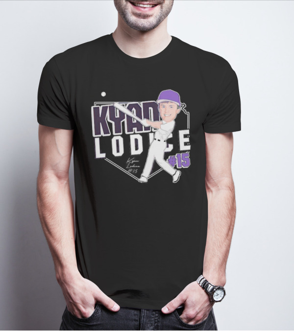 Kyan Lodice Caricature Signature Baseball #15 Purple Cap T-Shirt