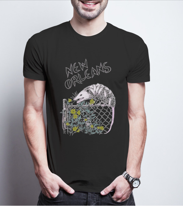 New Orleans Possum On Fence With Flowers T-Shirt