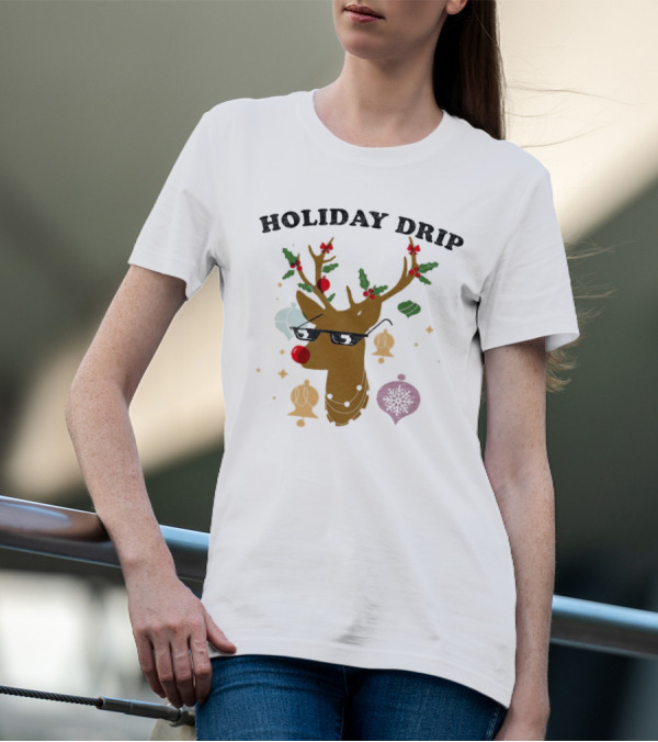 Holiday Drip Reindeer Christmas T-Shirt