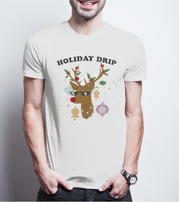 Holiday Drip Reindeer Christmas T-Shirt