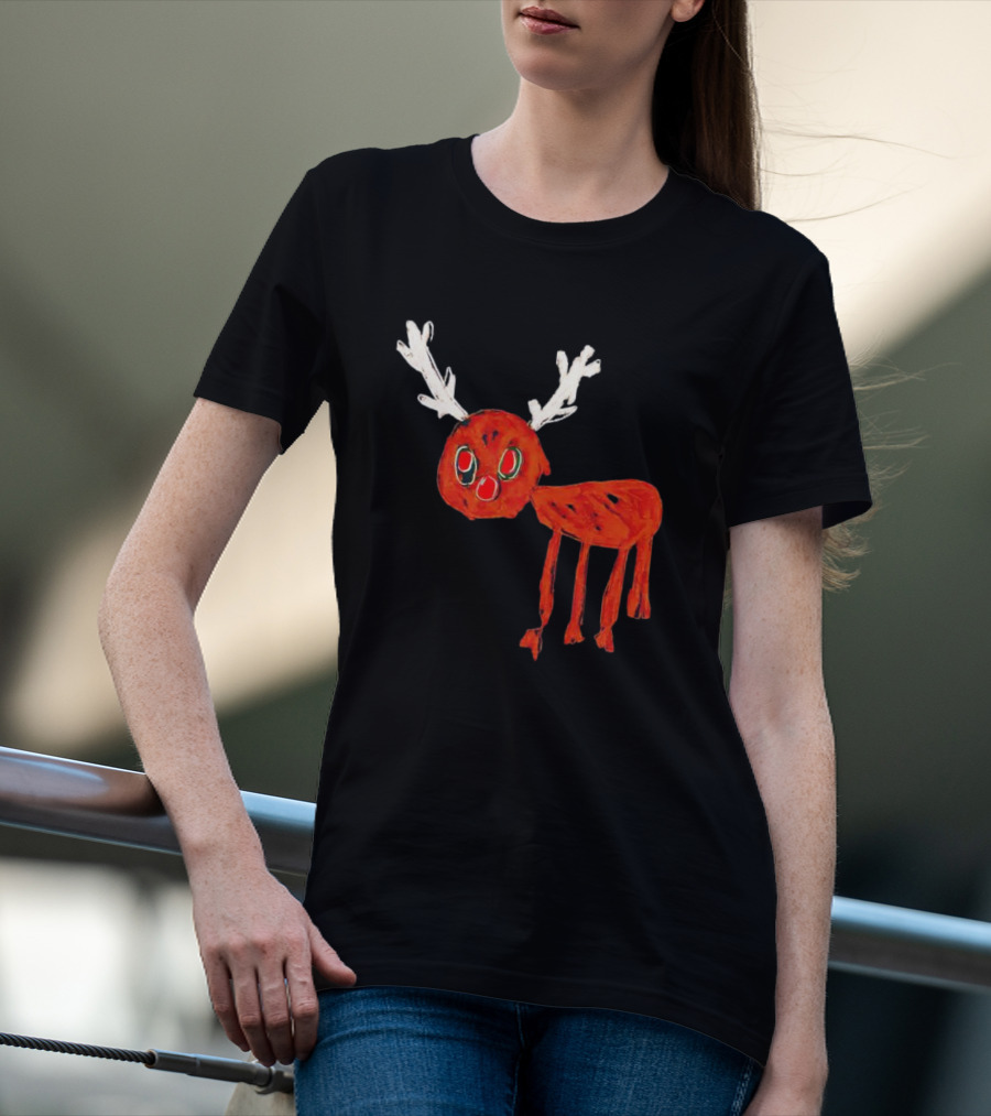 Reindeer Drawing Red Nose Cartoon T-Shirt