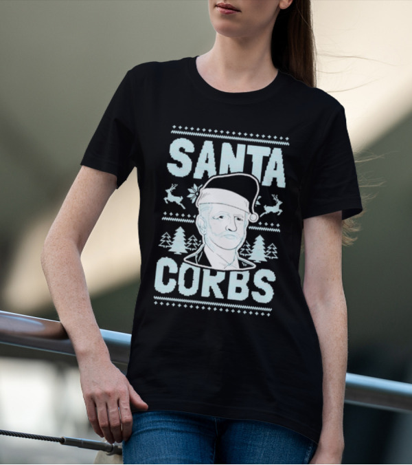 Santa Corbs Christmas Reindeer Trees And Santa Hat T-Shirt