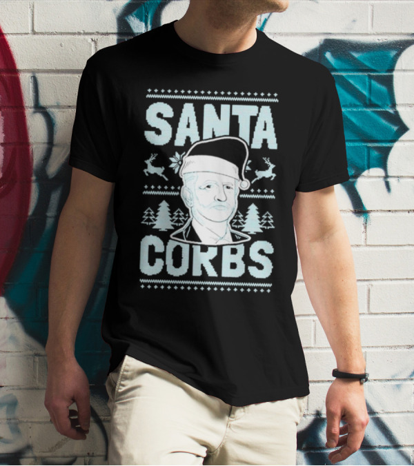 Santa Corbs Christmas Reindeer Trees And Santa Hat T-Shirt