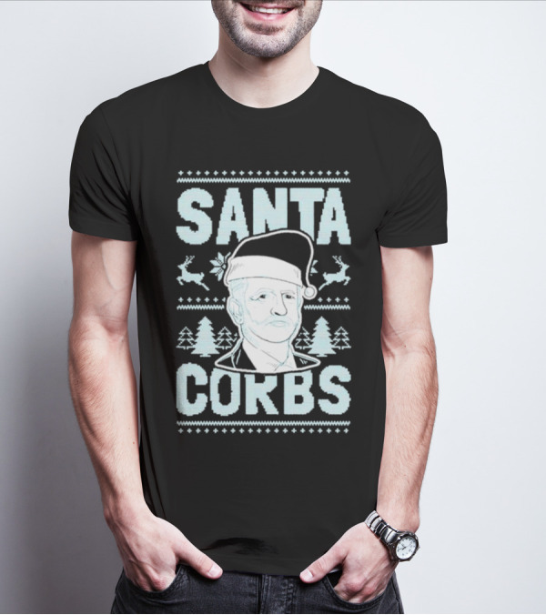 Santa Corbs Christmas Reindeer Trees And Santa Hat T-Shirt
