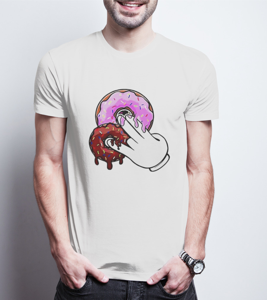 2 Pink Donuts 1 Brown Donut Animated Hand Gesture T-Shirt