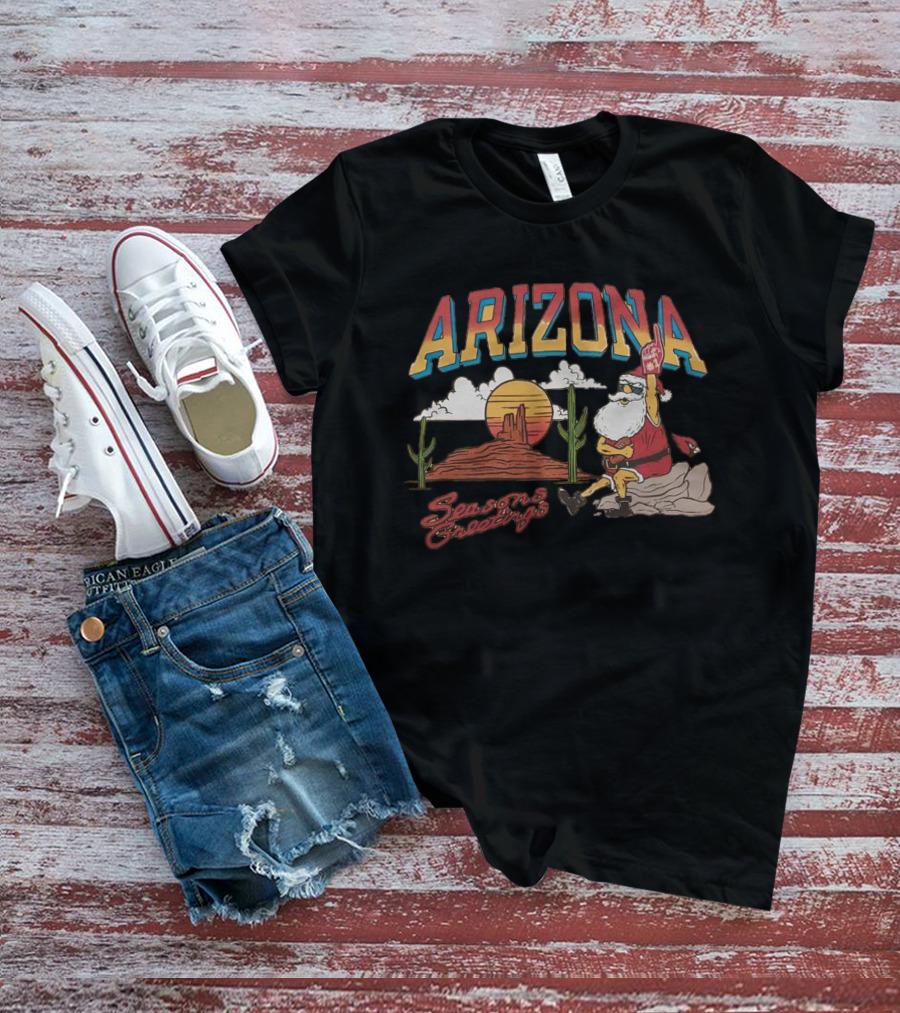 Arizona Cardinals Santa Desert Seasons Greetings Christmas T-Shirt